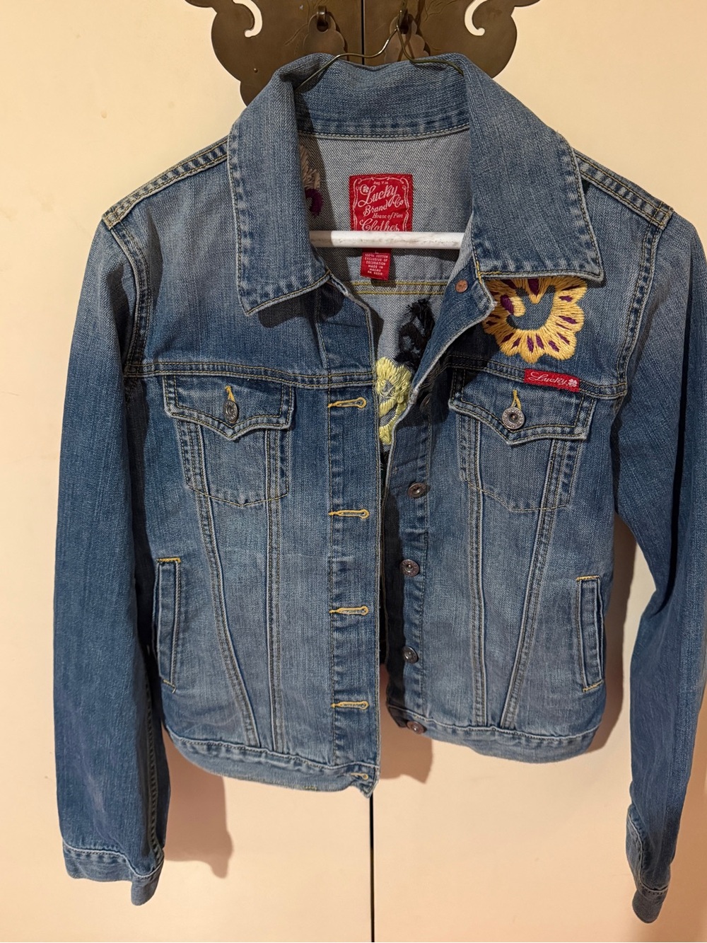 Embroidered Light Wash Denim Jacket - Floral Detail